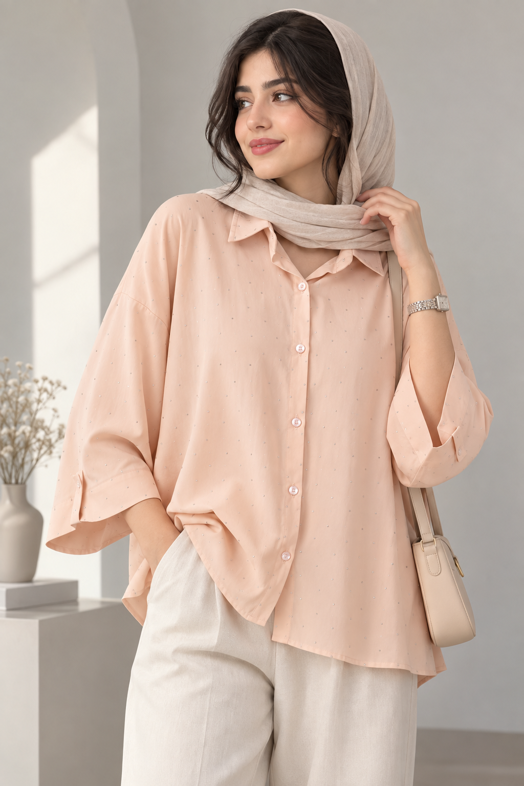شومیز نگین دار ریزشی ساتن سیلک