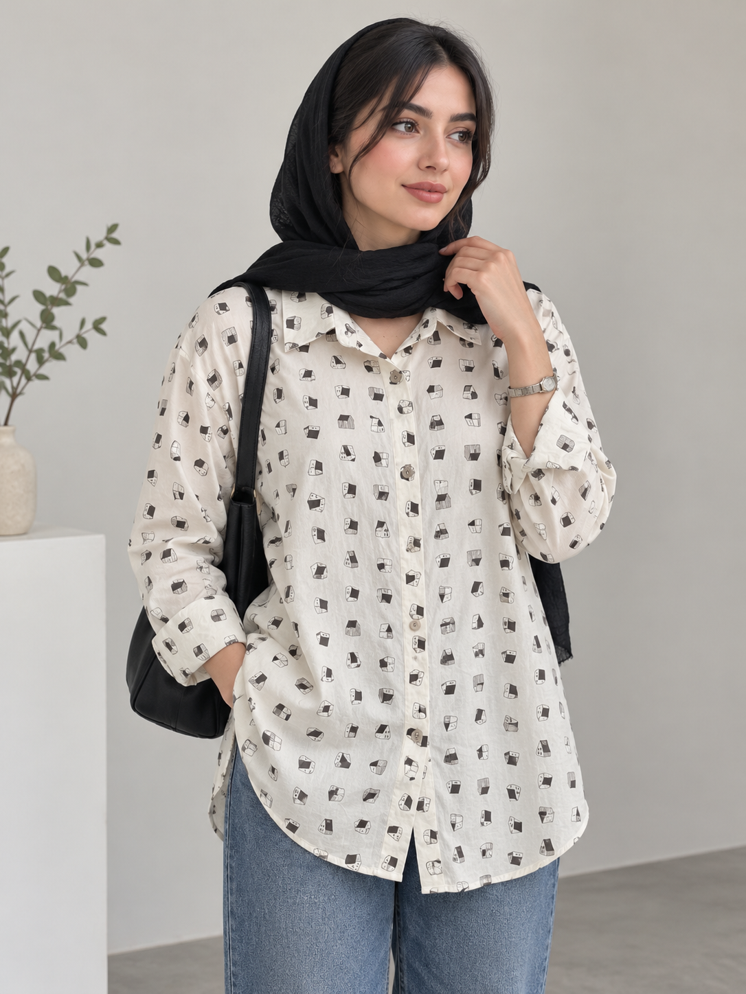 شومیز آستین بلند نخ کتان