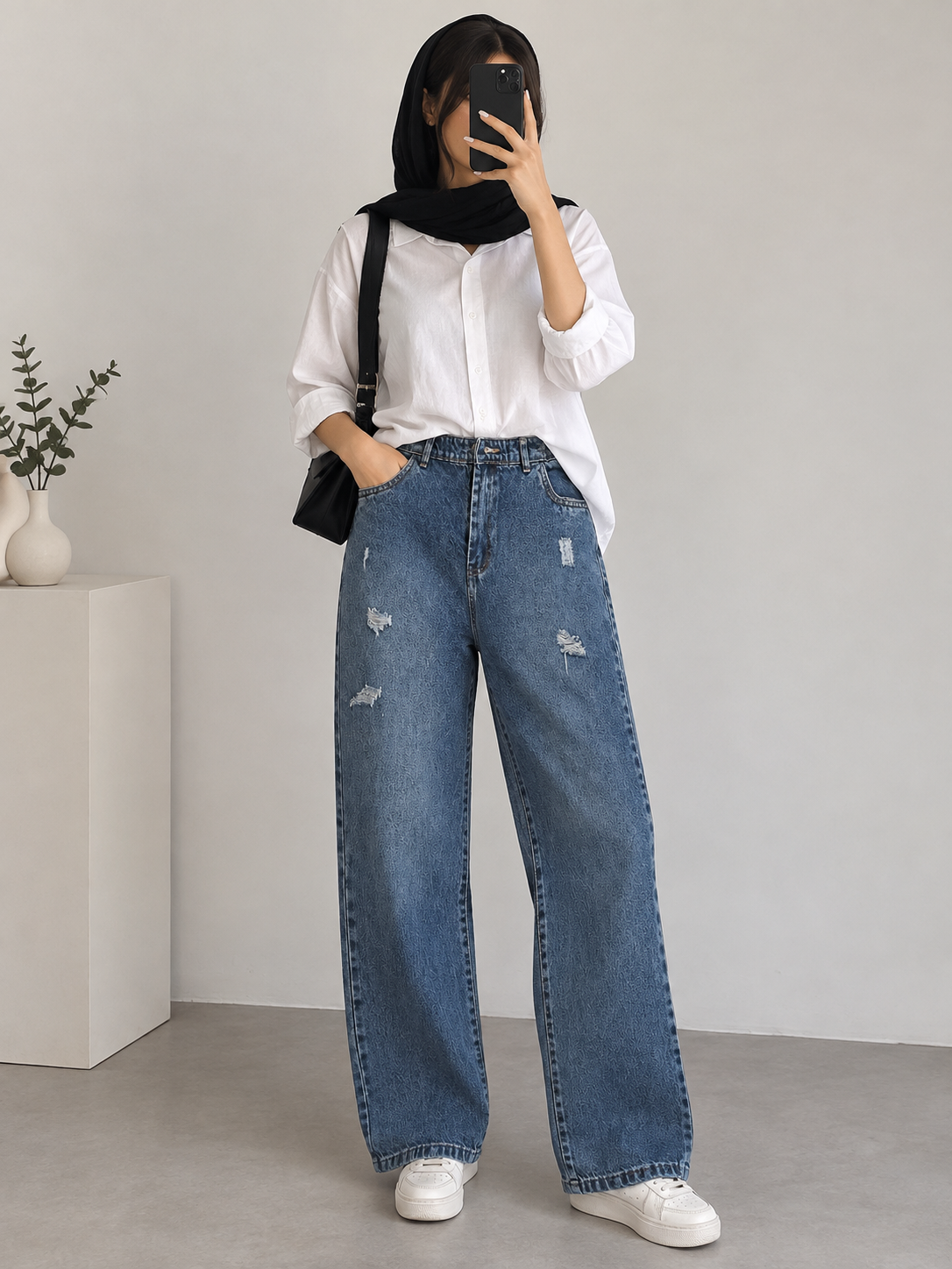 شلوار نیم بگ زاپ دار آبی کد ۱۹۴